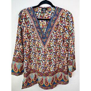 Sol Free Size Boho Rayon Paisley Tunic Top Long Sleeve Ethnic‎ Festival Blouse